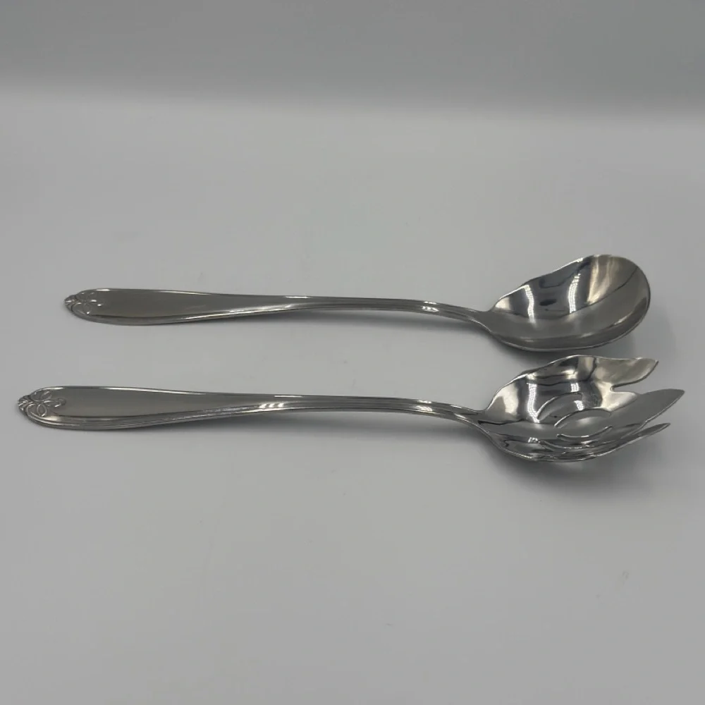 Reed & Barton “Ribbon Crest” Stainless Steel 2pc Salad/Serving Set